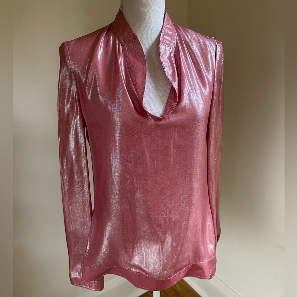 Tory Burch Pink Silk Metallic Tunic Blouse size Small